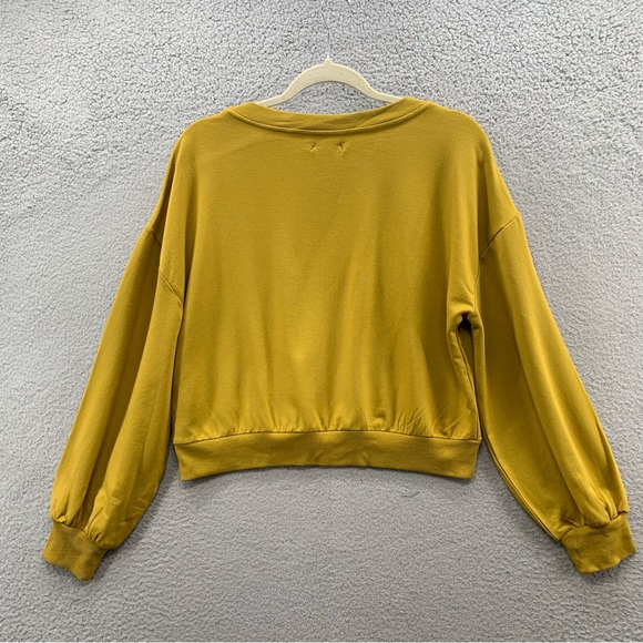 Amuse Society Mustard Yellow Cropped Top Sweater Size M Puff Long Sleeve V-Neck - Picture 9 of 9